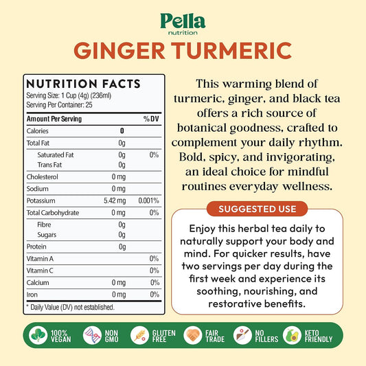 Pella Nutrition Ginger Turmeric Herbal Functional Tea - 25 Teabags
