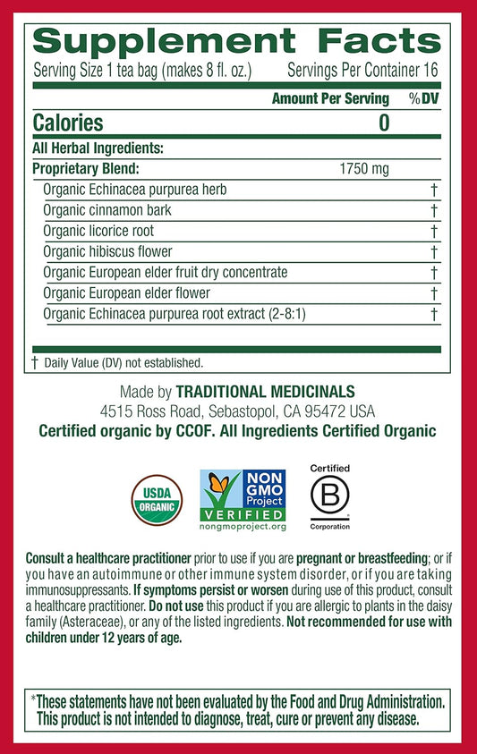 Traditional Medicinals, Organic Immune Zoom Echinacea Elderberry Tea Immune Elderberry, 16 Count (Pack of 2)
