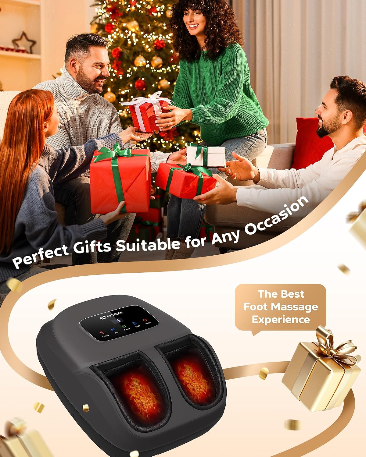 EaseZen Foot Massager Machine with Heat, Shiatsu Foot Massager with Remote, 2026 Upgraded Deep Kneading, for Plantar Fasciitis, Neuropathy, Birthday Gifts for Women Mom Men Dad, Up to Foot Size 14