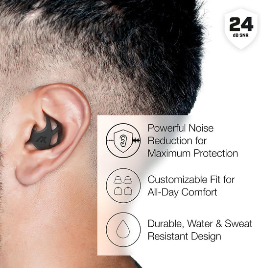 AXIL X20 Noise Reduction Ear Plugs - Pink - Customizable Fit Hearing Protection for Sleeping, Festivals, Live Events and Sports – 24dB Reusable Foam and Silicone Eartips with Carrying Case