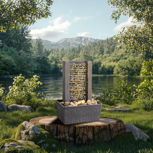 Haobos Modern Tabletop Water Fountain, Minimalist Indoor Waterfall with Warm LED Light & River Rocks, Soothing Zen Desk Fountain for Office, Bedroom, Spa, Relaxation Desk Decor Gift