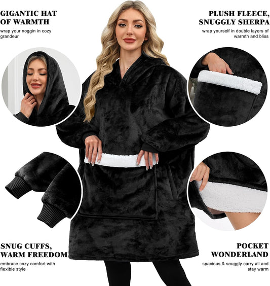 Wearable Blanket Hoodie Gifts for Women Men, Oversized Blanket Sweatshirt Cozy Fleece Blanket with Dog Giant Pocket