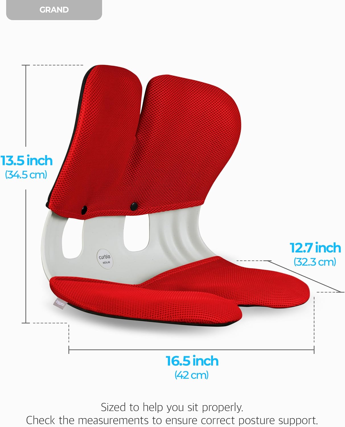curble Grand– Extra Wide Ergonomic Seat Support, Sit Straighter Without Effort, Passive Posture Trainer for Office, Home & Car (Grey)