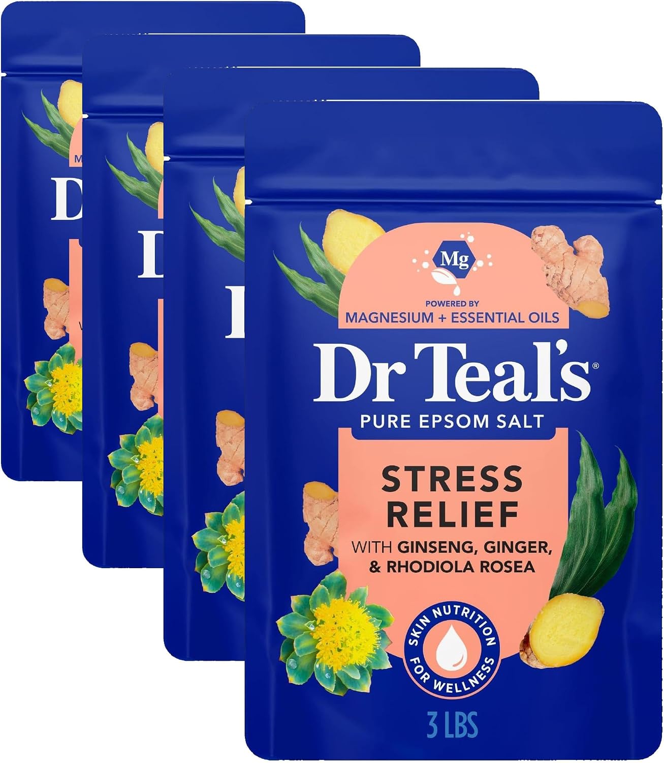 Dr Teal's Epsom Salt Magnesium Soak, Stress Relief with Essential Oils, 3 lbs