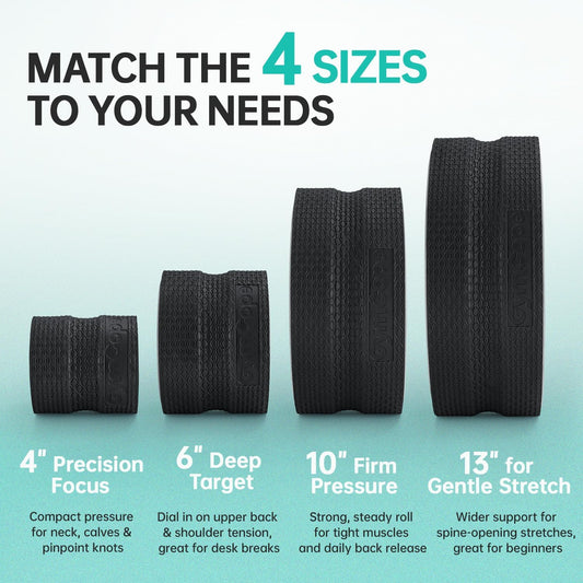 Back Wheel Foam Roller – Targeted Back & Neck Relief, Lumbar Spine Stretcher, Spinal Decompression Back Stretcher, Massage Roller with Density Foam for Physical Therapy, Supports 500lbs