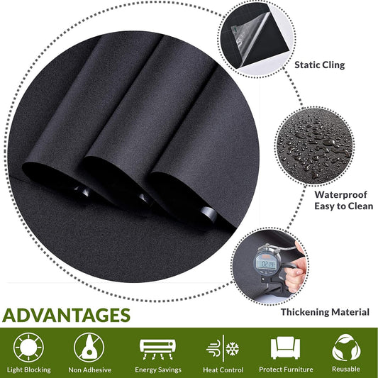 VELIMAX Static Cling Total Blackout Window Film Privacy Room Darkening Window Tint Black Window Cover 100% Light Blocking No Glue (17.7 x 78.7 inches)