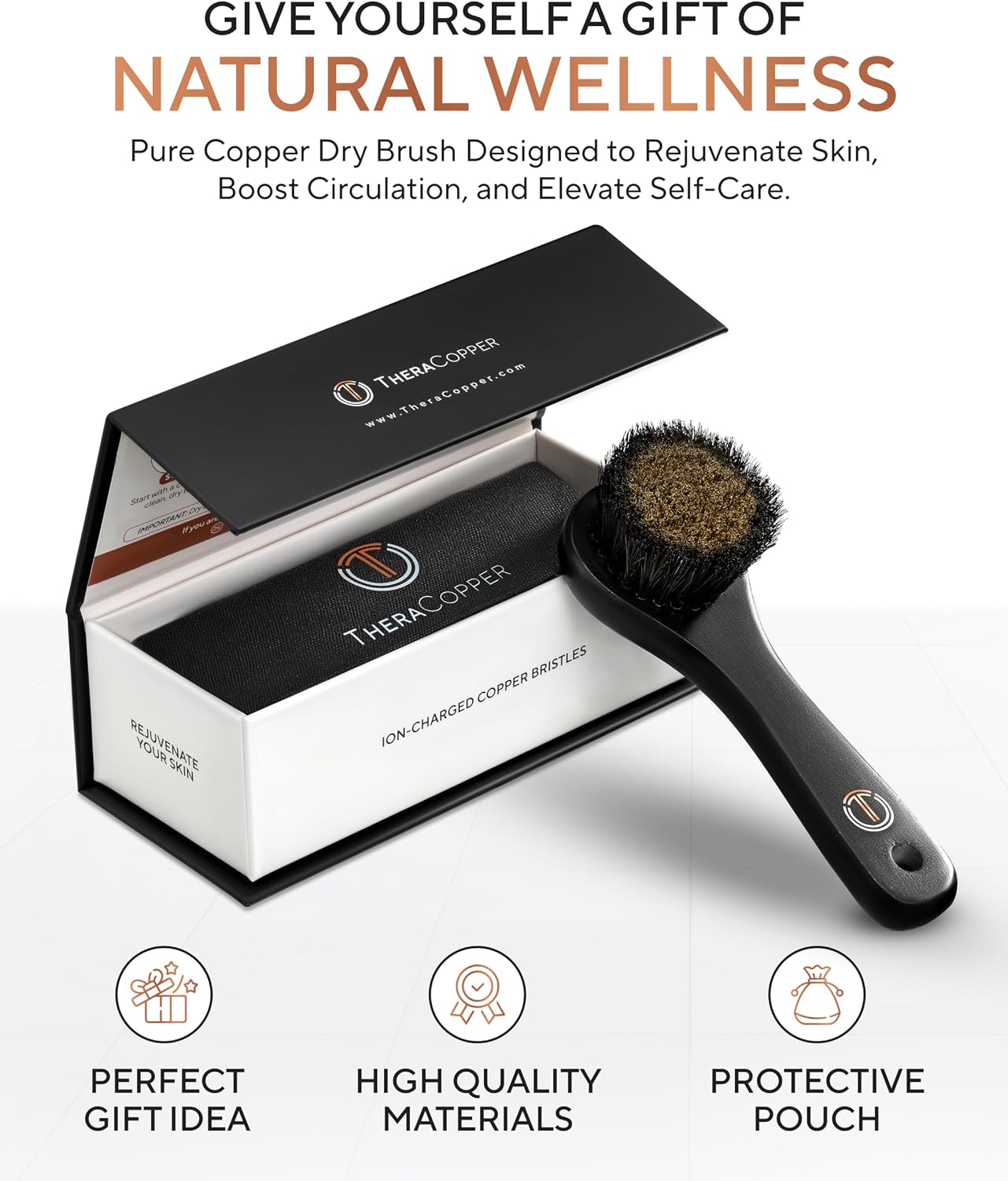 TheraCopper Copper Dry Brushing Body Brush for Lymphatic Drainage