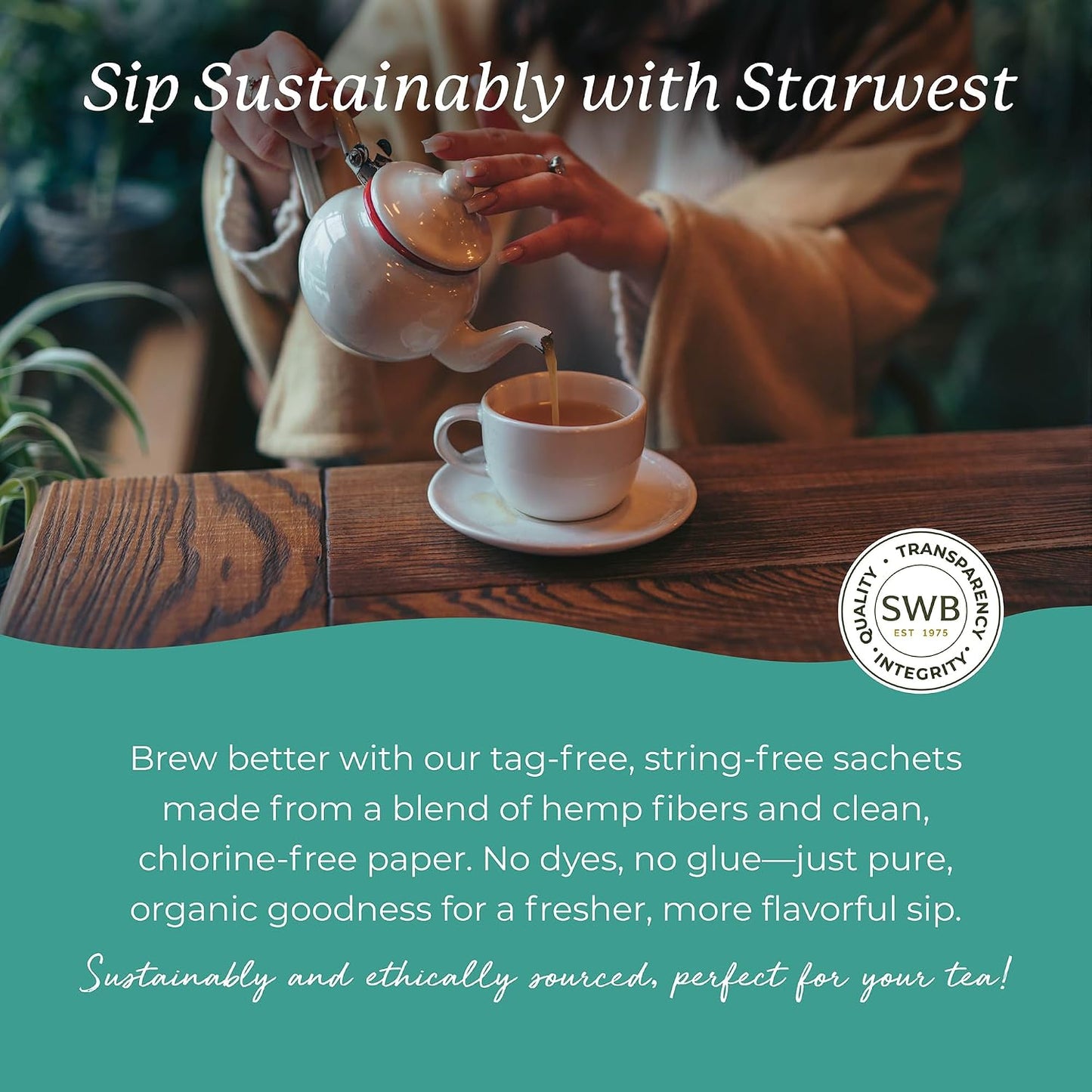Starwest Botanicals Organic Lemon Balm Leaf Tea - Herbal Tea, Caffeine Free, USDA Organic Lemon Balm Leaf, String Free Sachets, Non GMO - Bulk Pack, 100 Bags