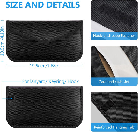 TENOC Faraday Bag for Cell Phones and Car Keys, RFID Signal Blocking Pouch, Anti-Theft Keyless Entry Protector, Privacy Security Sleeve Case for Men Women, Black