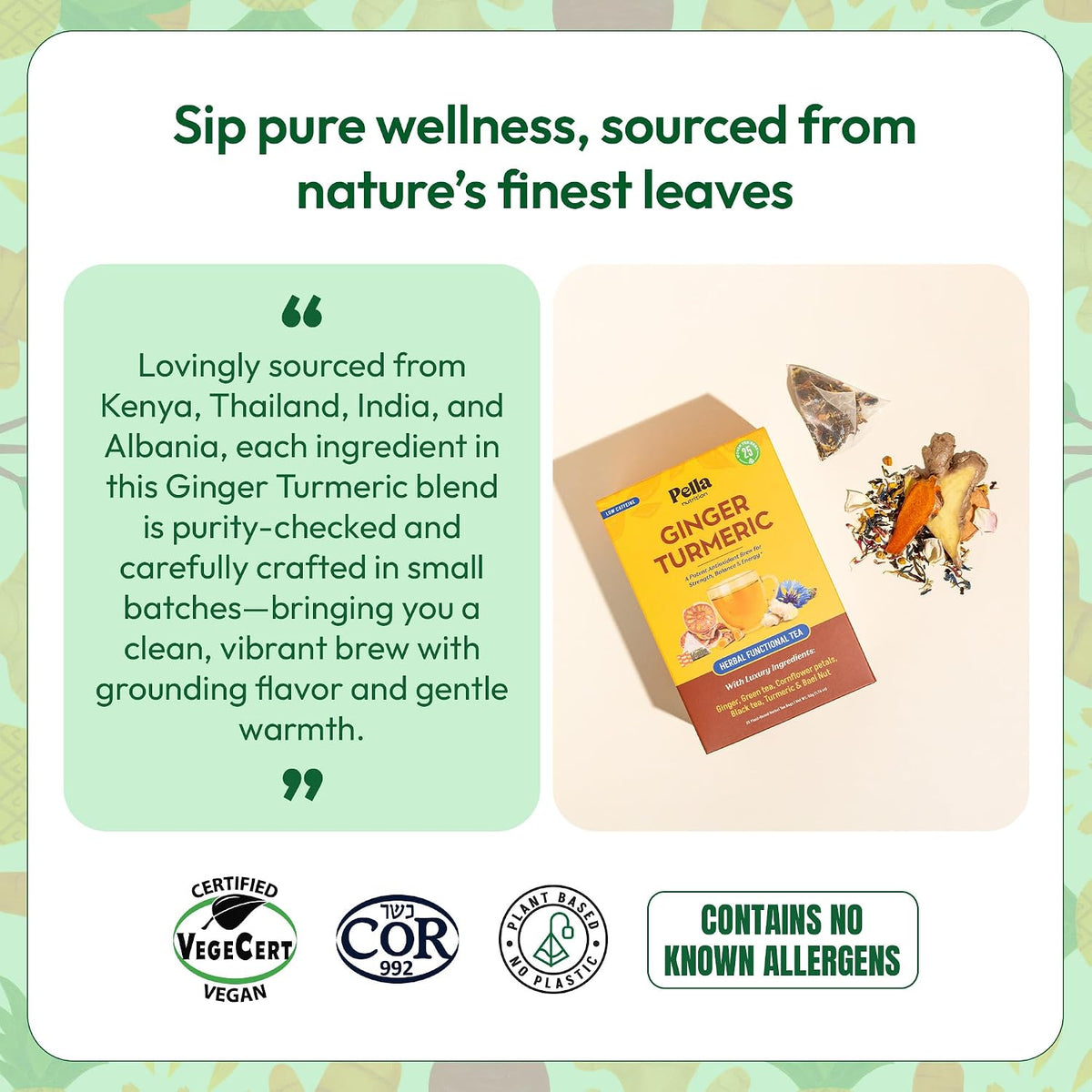 Pella Nutrition Ginger Turmeric Herbal Functional Tea - 25 Teabags