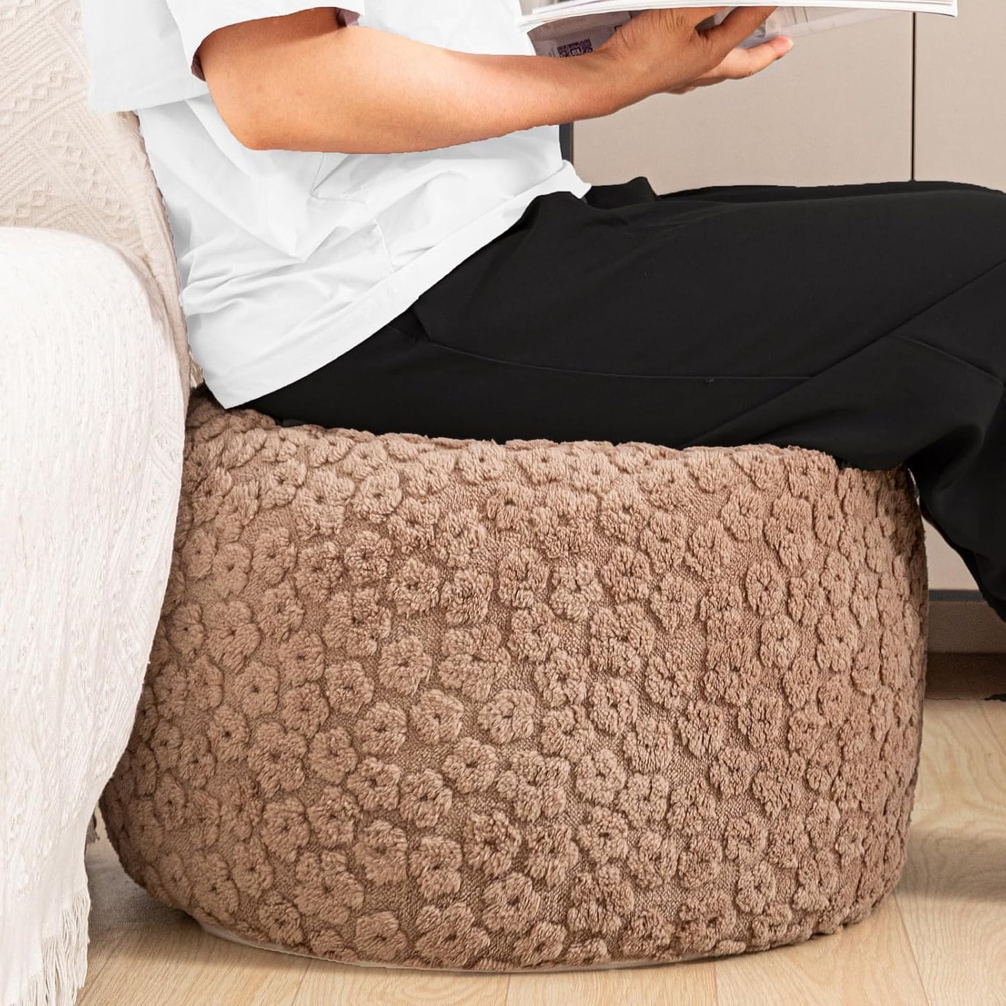 Round Pouf Ottoman Foot Stool 20x14In Ottoman Footrest for Couch Sofa Green