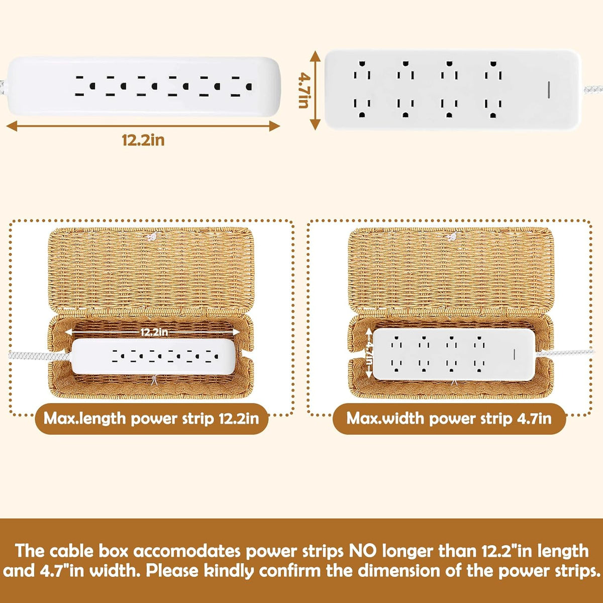 2PCS Cable Management Box, Handmade Rattan Cable Organizer Cord Basket