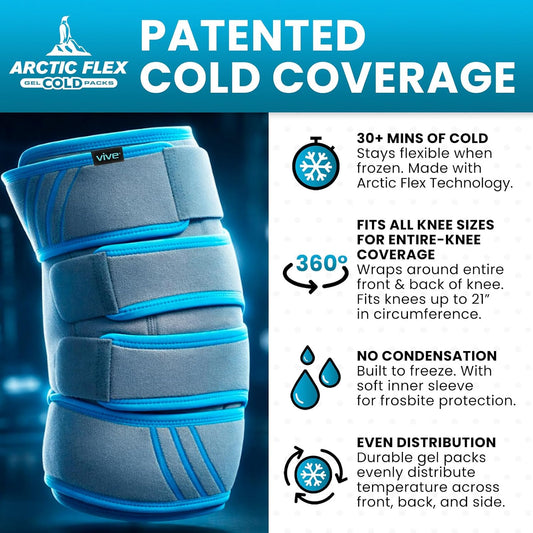 Vive Knee Ice Pack Wrap - Cold/Hot Gel Compression Brace for Pain Relief