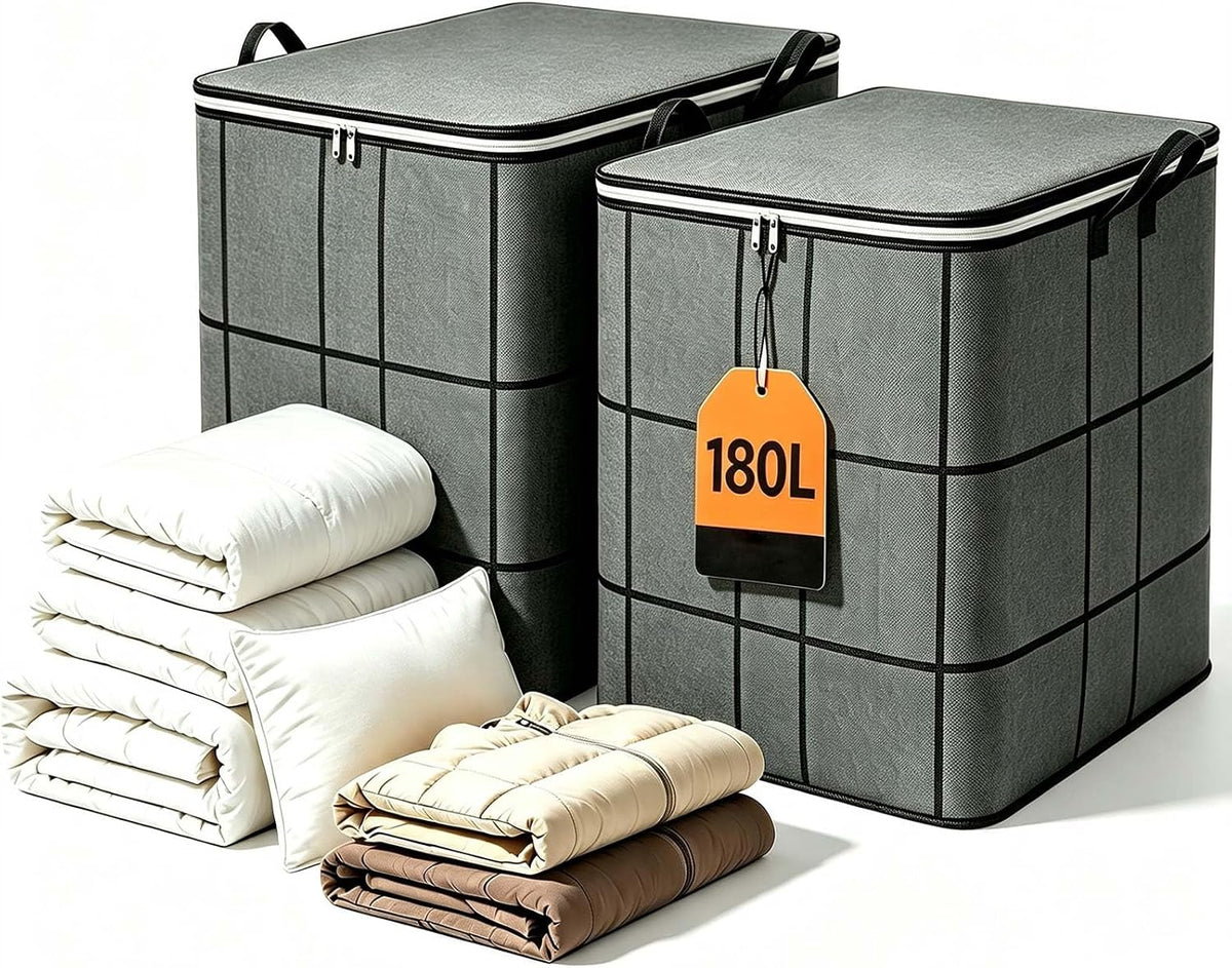 180L Spacious Moving Storage Bin, XXl Foldable Storage Bag with Reinforced Handles, Large Capacity Zippered Fabric Organizer for Bedding, Clothes, Quilts, Comforters & Moving Day