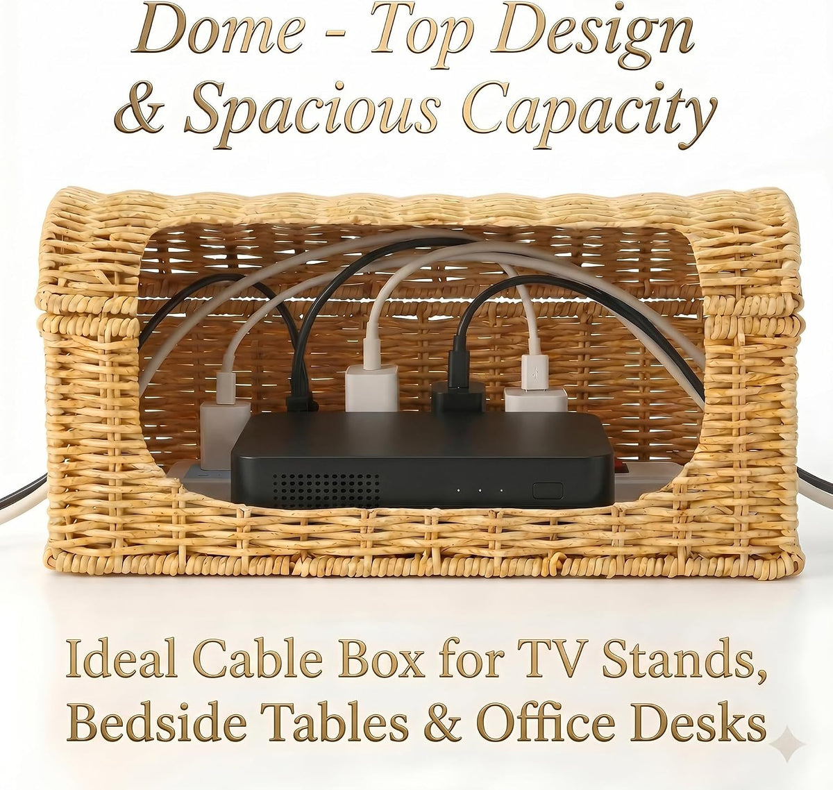 PP Rattan Cable Management Box to Hide Cords and Power Strip
