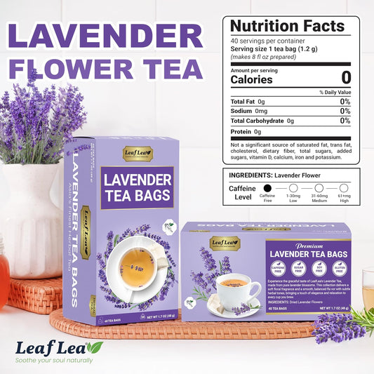 LeafLea Lavender Tea Bags, Calming Lavender Herbal Tea, 80 Count Pack of 2