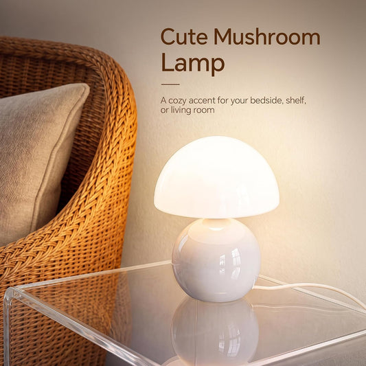 Dawnwake Mushroom Lamp Table Lamp for Bedroom-Small Desk Table Lamps,White