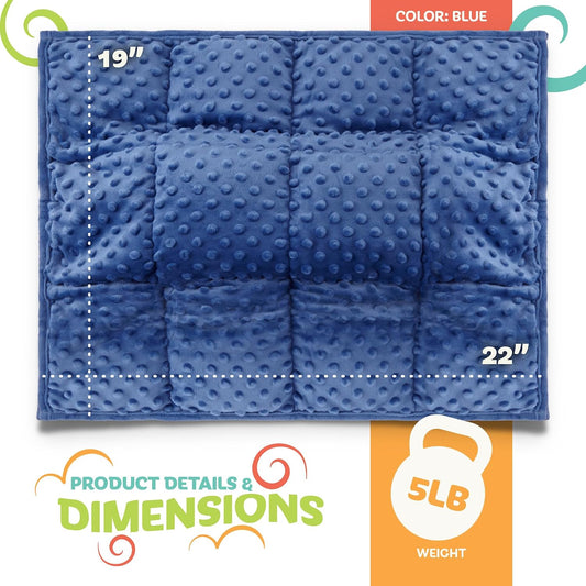 Kidaddle 5lb Weighted Blanket for Kids (Blue) 19x22 Inch, Plush Minky Weighted Lap Pad with Travel Bag for Ages 4+