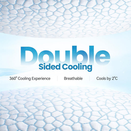 QUTOOL Double Sided Cooling Pillow for Hot Sleepers, Shredded Memory Foam Pillows Queen Size Set of 2, Adjustable Soft & Firm Gel Bed Pillow for Side, Back, Stomach Sleepers