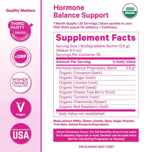 Pink Stork Organic Hormone Balance Tea for Women, Cinnamon, 30 Servings