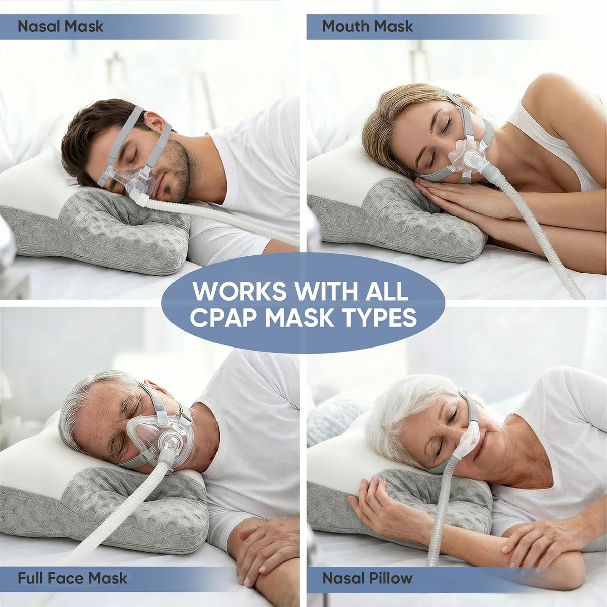 CPAP Pillow for Side, Back & Stomach Sleepers, Adjustable Cervical Memory Foam Neck Pillow with Cooling Cover & Mask Cutouts, Ergonomic CPAP Bed Pillow to Reduce Air Leaks & Mask Pressure