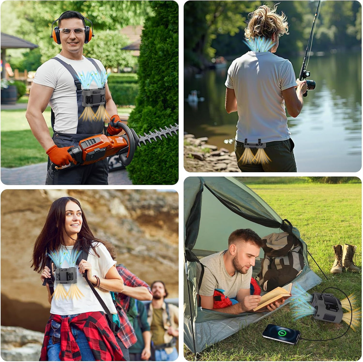 42H Portable Waist Fan, 28000mAh Rechargeable Wearable Belt Fans, 16000 RPM Cooling Neck Body Powerful Shirt Personal Cooling Fan for Outdoor Jobsite Camping Travel in Grey