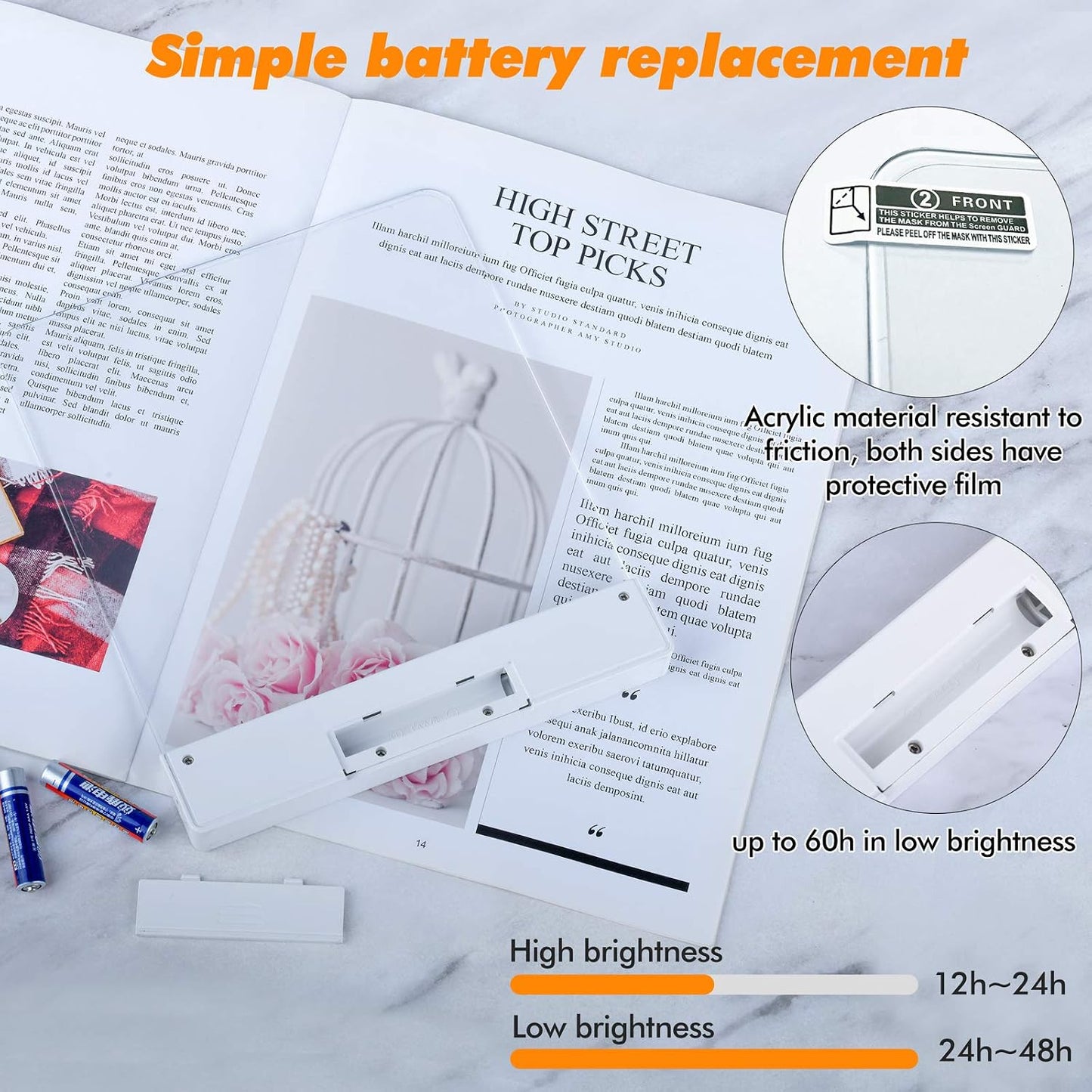 Book Light,Battery Powered Flat Plate led Book lamp,Brightness Adjustable,2 Color Temperature,Kids Book Light for Reading in Bed at Night Clip on Book Lovers Gifts (Warm)