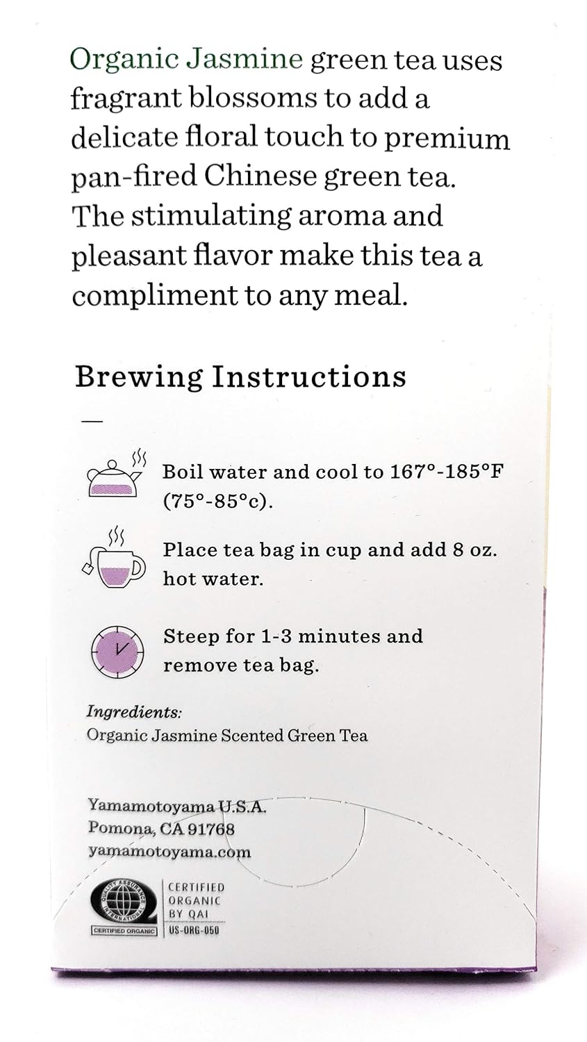Yamamotoyama Organic Jasmine Premium Green Tea (2 Pack, Total of 2.4oz)