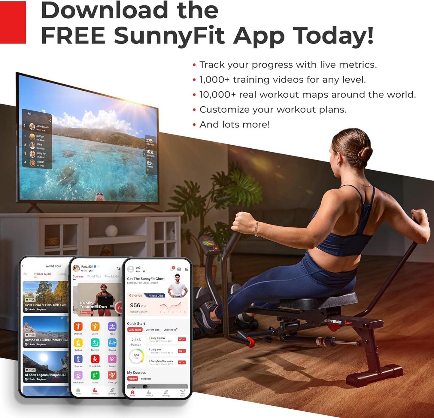 Sunny Health & Fitness 2-in-1 Power Stepper, 400 lb Weight Capacity, Resistance Bands, Height-Adjustable, Low-Impact Cardio, Bluetooth + SunnyFit App, SF-S021054
