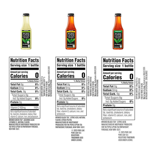 Pure Leaf Iced Tea, Unsweetened 3 Flavor Variety Pack, Zero Sugar & Zero Calories, 18.5 Fl Oz Bottles