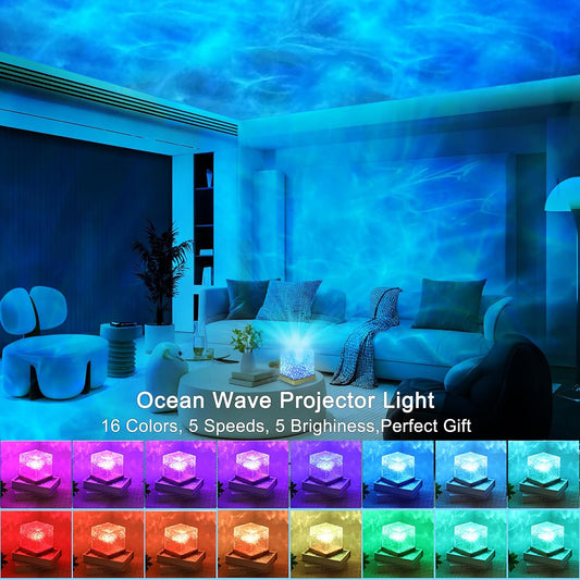 Ocean Wave Projector Light with Remote, 16 Color Ambient Lighting for Room