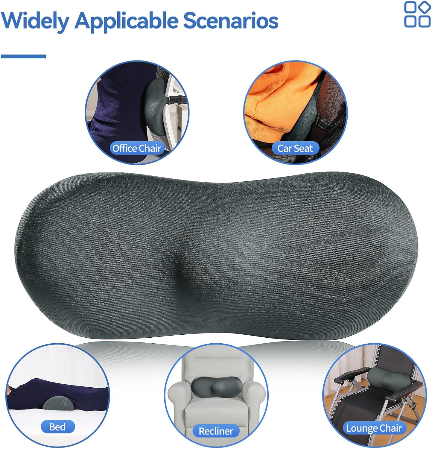 Lumbar Support Pillow for Car with Dual-Grip Stability System - Advanced Adaptive Memory Foam Back Pillow for Lower Back Pain Relief, Ergonomic Driving Seat & Office Chair Cushion, Black