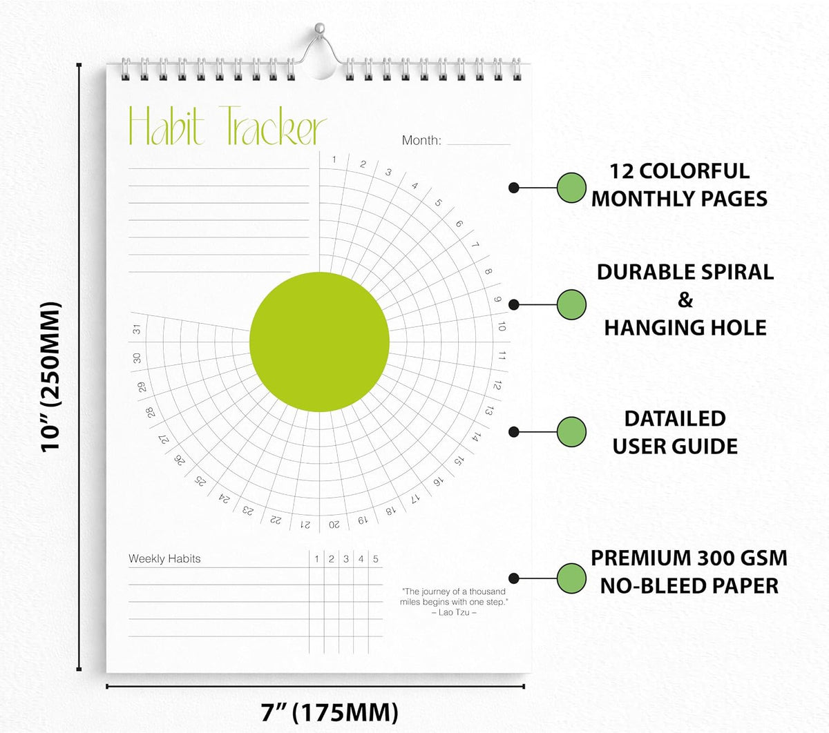 Habit Tracker Calendar (Undated 12 Month) with Silver Spiral Bound and Hanger, 7"x10" Habit Planner, Daily Weekly and Monthly Habit Tracker Journal, Habit Calendar, Colorful Layout.