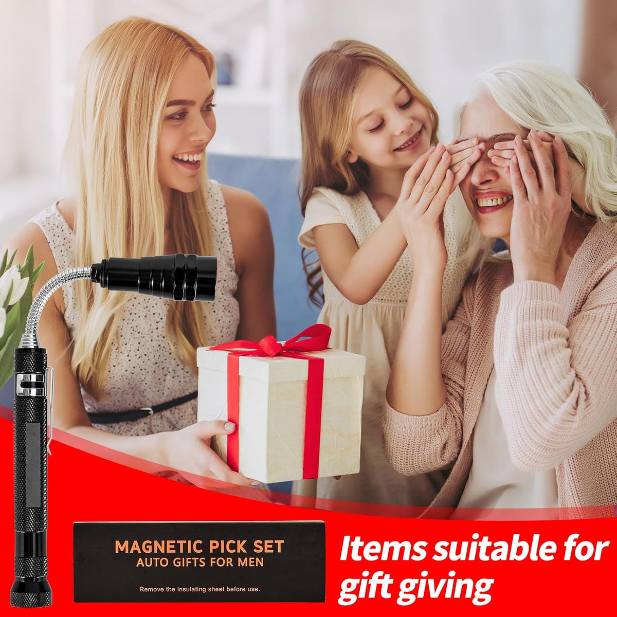 Cool Gadget Telescoping Magnetic Pick Up Tool with Extendable Magnet Flashlight Tool - Set of 3 - Gifts for Adults Men Dad Husband Father Mechanic Handyman Women
