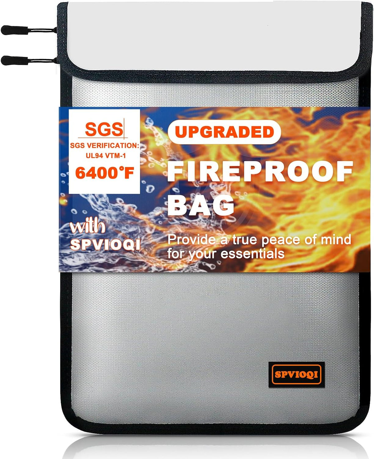 6400°F Fireproof Document Bag, Upgraded Fireproof Money Bag for Cash w. Zipper/Reflective Strip, Double Pouch,18Layers of Heat Insulated Materials, Water Resistant Fire proof envelope for Documents