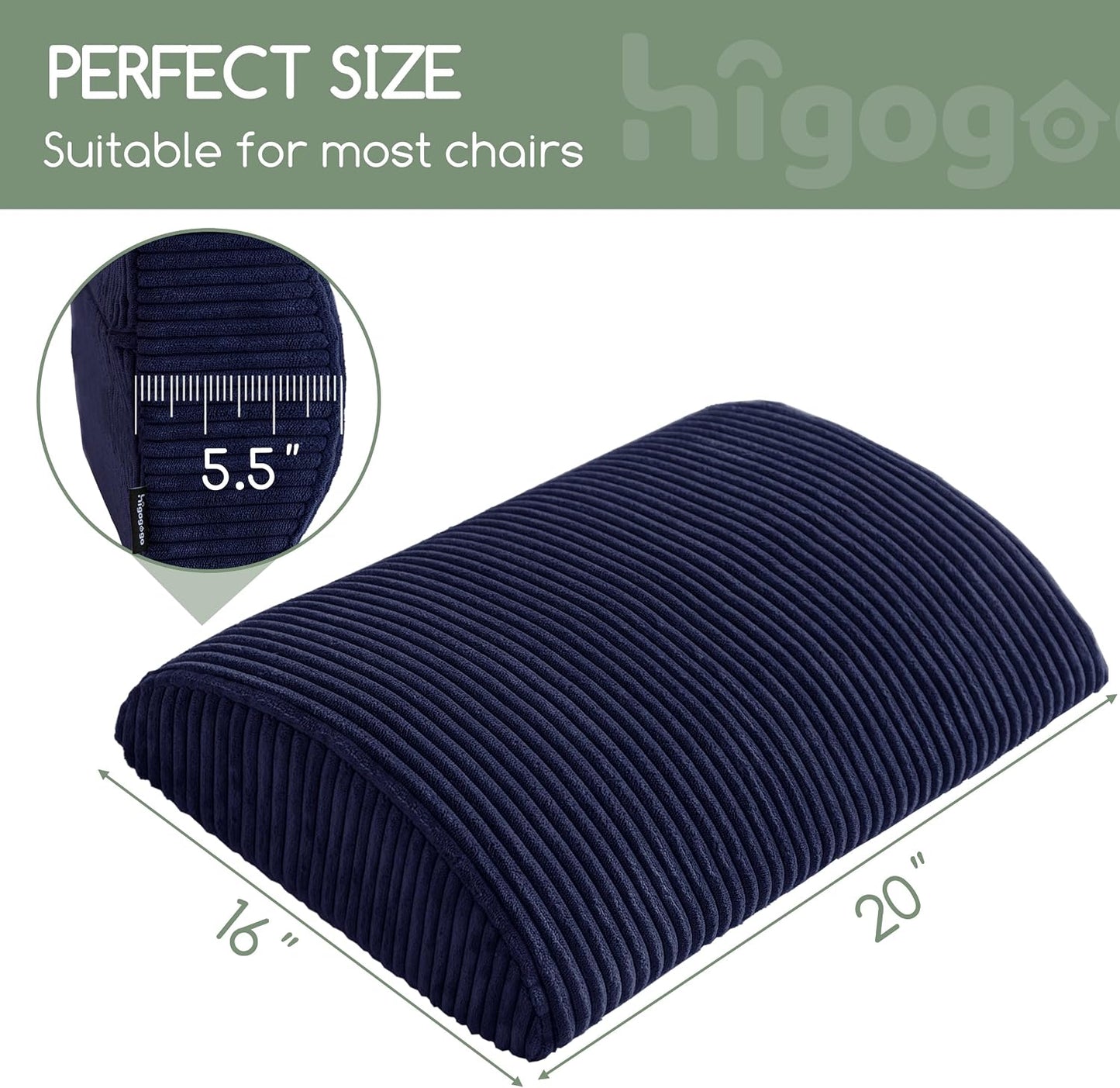HIGOGOGO Lumbar Support Pillow for Recliner Chair/Accent Chair/Couch, Memory Foam Back Support Cushion for Elderly, Recliner Cushions for Back Rest, Pain Relief, Reading, Washable Cover, Dark Grey