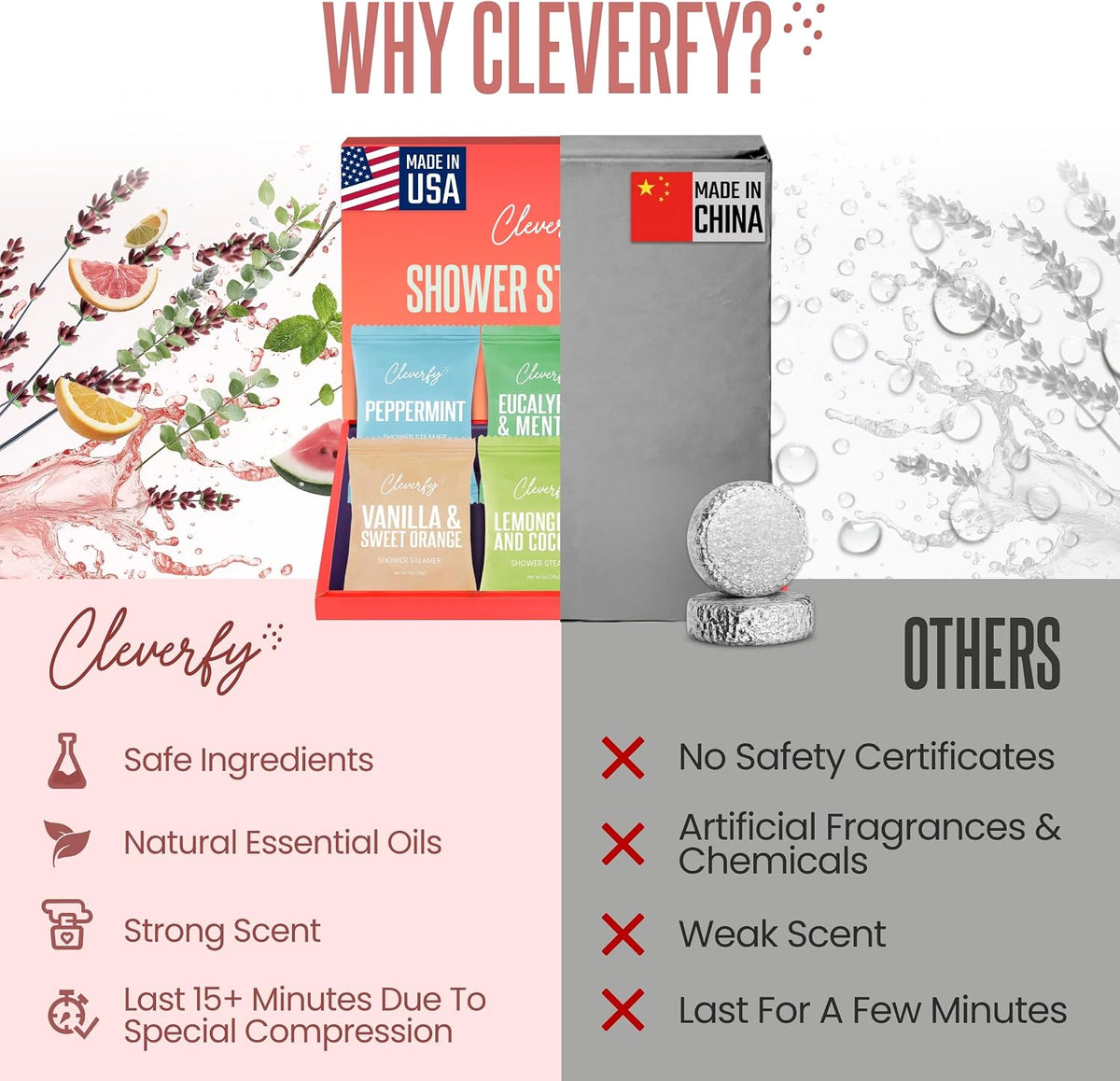 Cleverfy Shower Steamers Aromatherapy Gifts for Women and Men, 18 Tablets