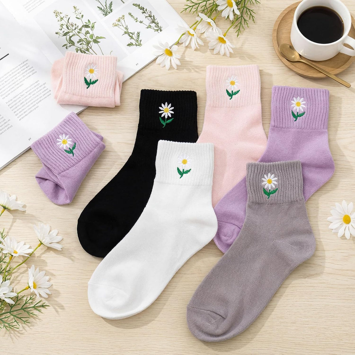 Eurzom 10 Pairs Socks Womens Crew Elastic Ankle Length Cotton Socks Aesthetic Cute Lightweight Low Cut Gifts for Women - Colors B