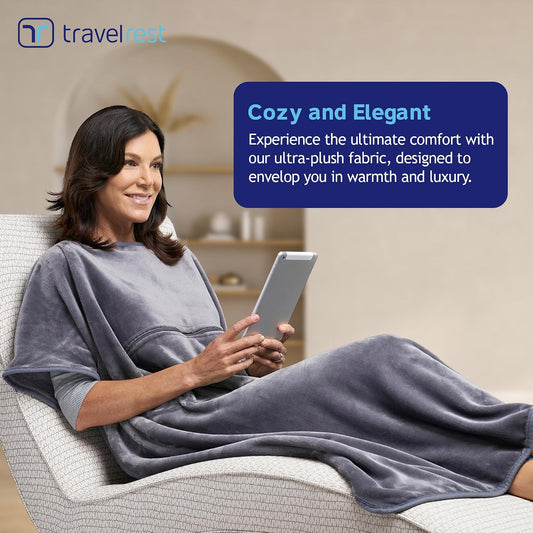TRAVELREST 4-in-1 Travel Blanket - Comfort for Long Travel - Grey Regular