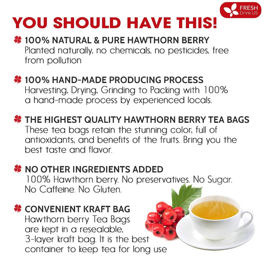 FreshDrinkUS, Premium Hawthorn Berry Tea, 75 Count, Pure, Caffeine Free