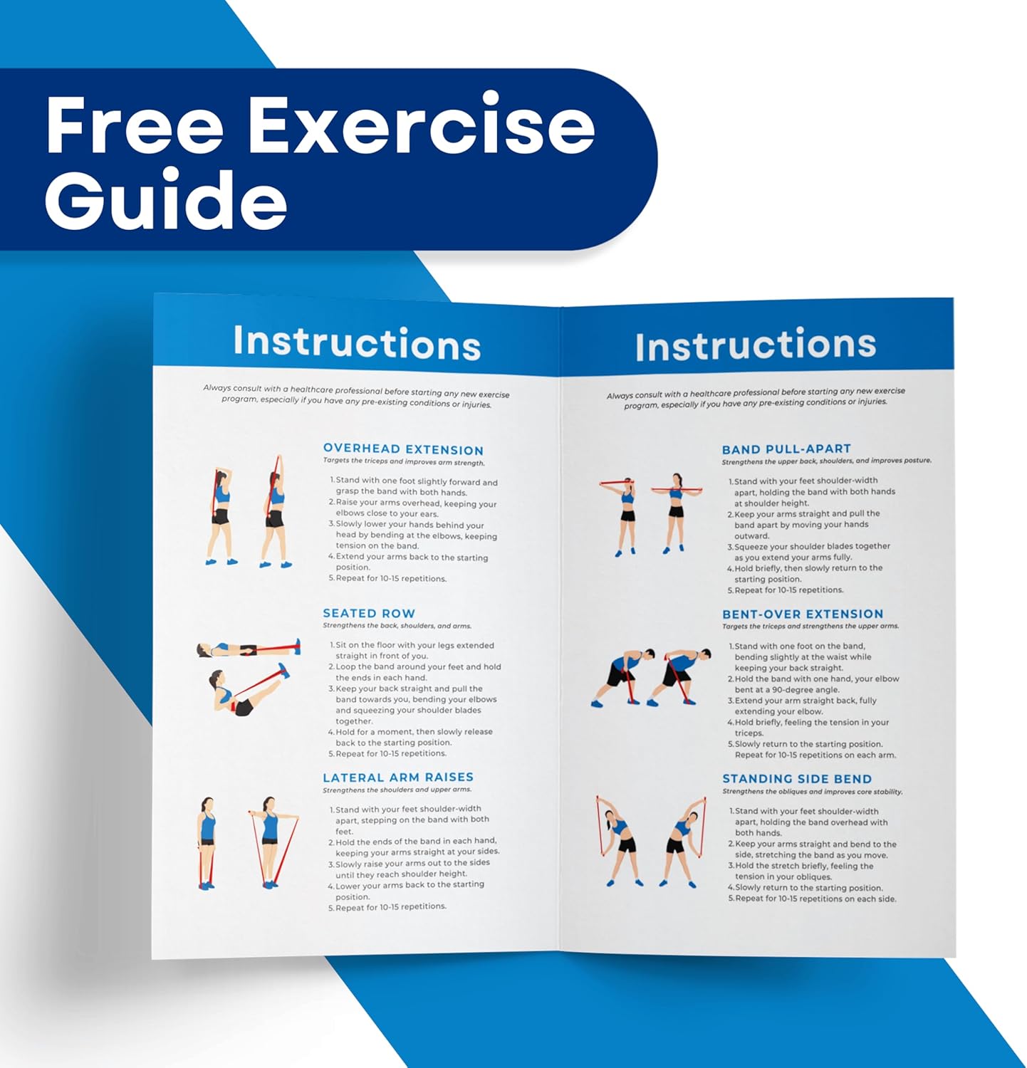 RMS Resistance Bands with Instruction Guide & Carry Bag - Latex Free Exercise Band for Working Out, Physical Therapy, Rehab, Stretch, Yoga & Pilates, Set of 3