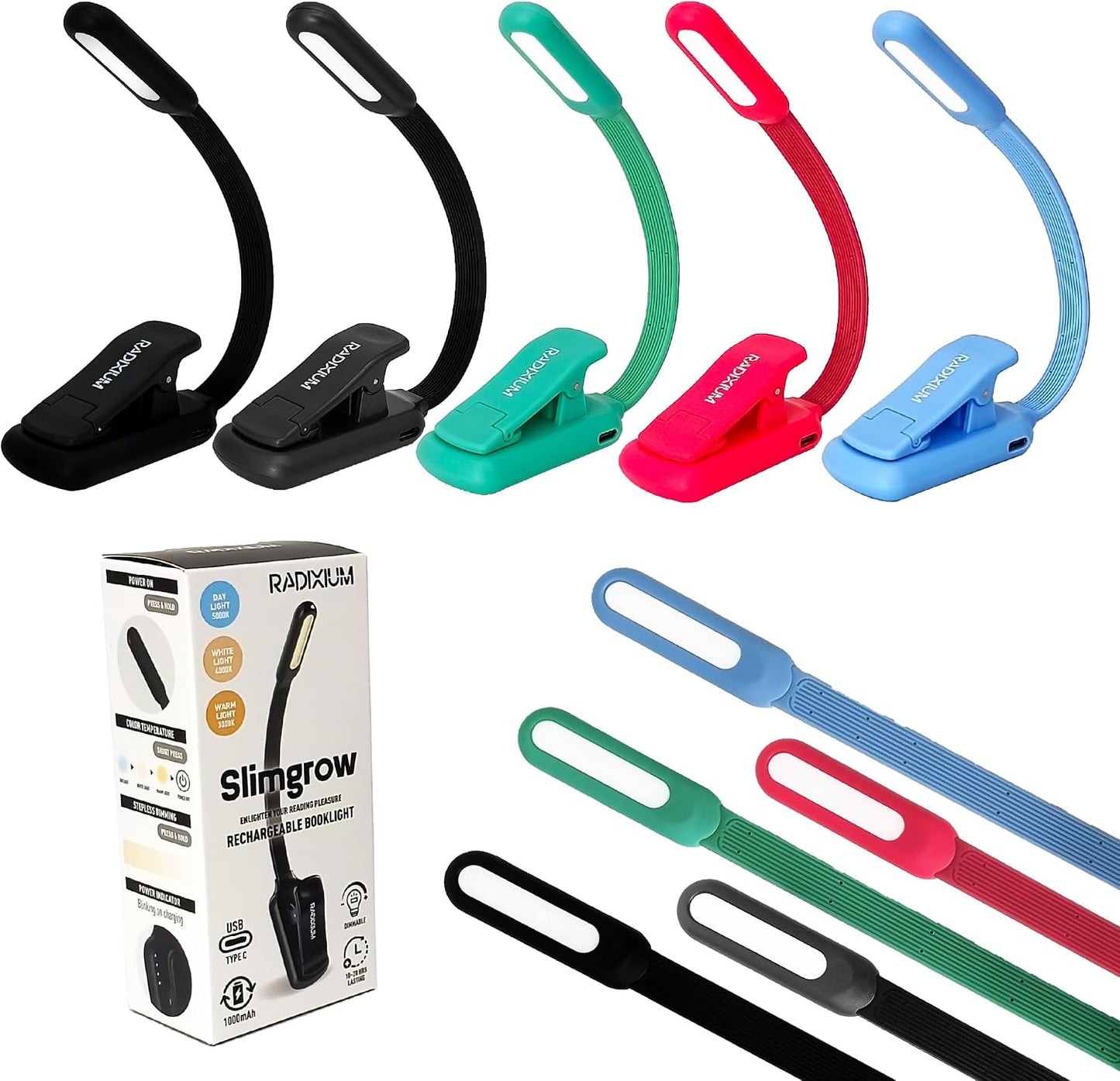 Rechargeable Book Light - 9LED Vertical Reading Light w/ 9 Color Temp, Stepless Dimming, 50H Battery, USB-C, Clip & Magnet - Gift for Book Lovers