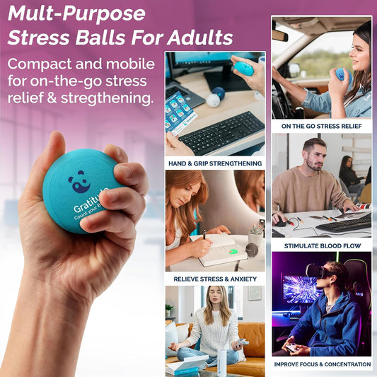 Mind & Body Stress Balls for Adults - Multi-Density Squeeze Balls for Hand Therapy & Grip Strengthening - Stress & Anxiety Relief - Choose 3-Ball (Soft, Medium & Hard) or 2-Ball (Soft & Hard) Sets