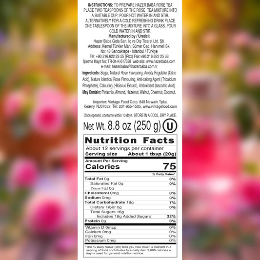HazerBaba Turkish Rose Tea Powder, Instant Drink 8.8oz (Pack of 1), Kosher