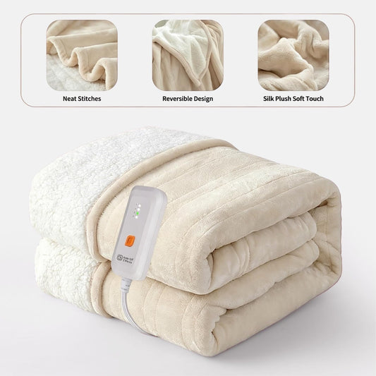 GOTCOZY Heated Throw Blanket, 50''X60'' - Soft Silky Plush Electric Blanket with 4 Heating Levels & 3 Hour Auto Off, ETL Certified, Machine Washable (Grey)