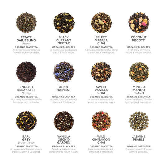 Teabloom Exceptional Organic & Kosher Certified Loose Leaf Tea Chest, World's Largest Tea Collection with 24 Varieties of Black, Green, White, Oolong, and Herbal Teas