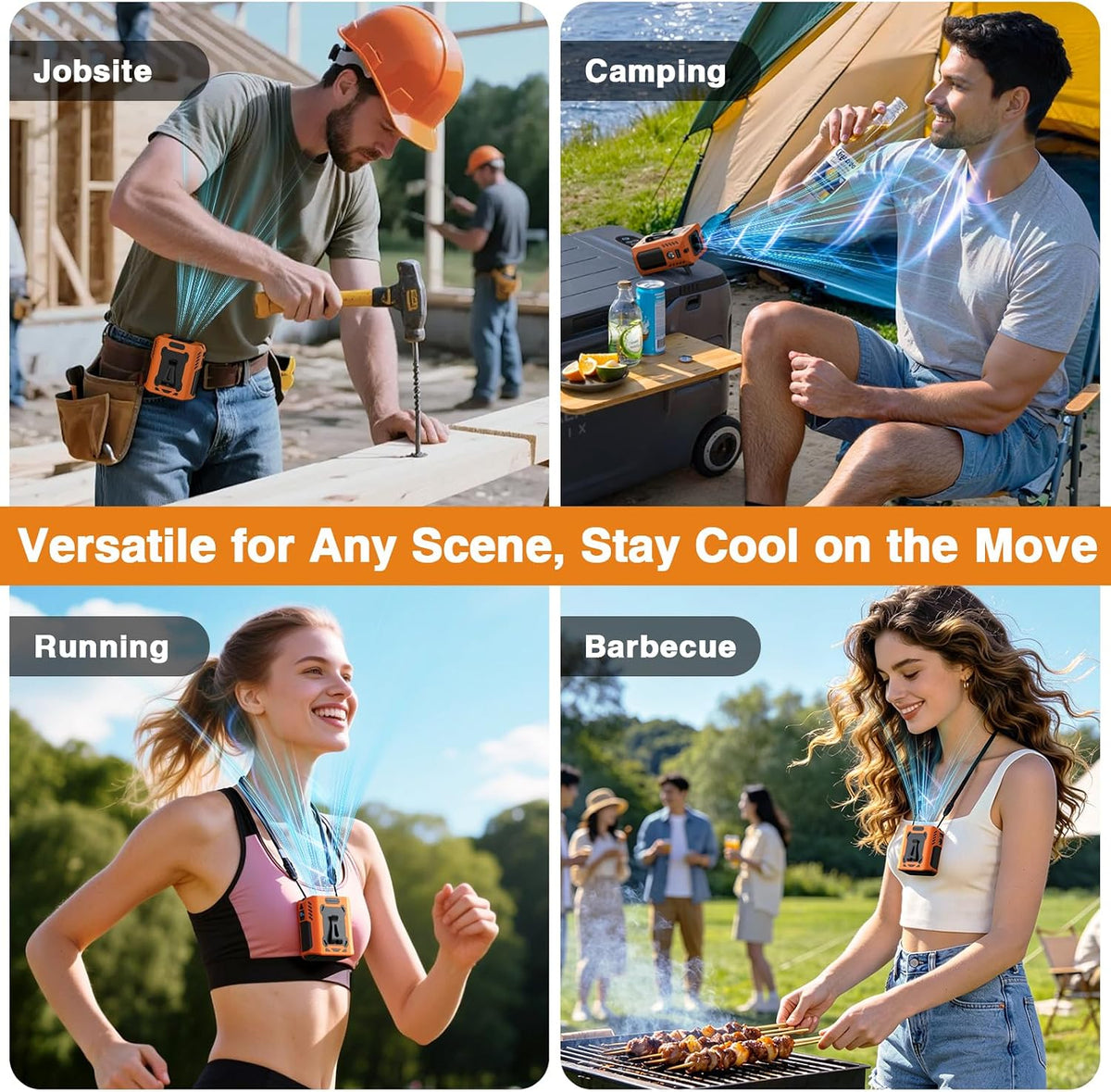 Waist Fan, 4-in-1 Hands-Free Belt Fan, Portable, 1OOOOmAh Up to 24H