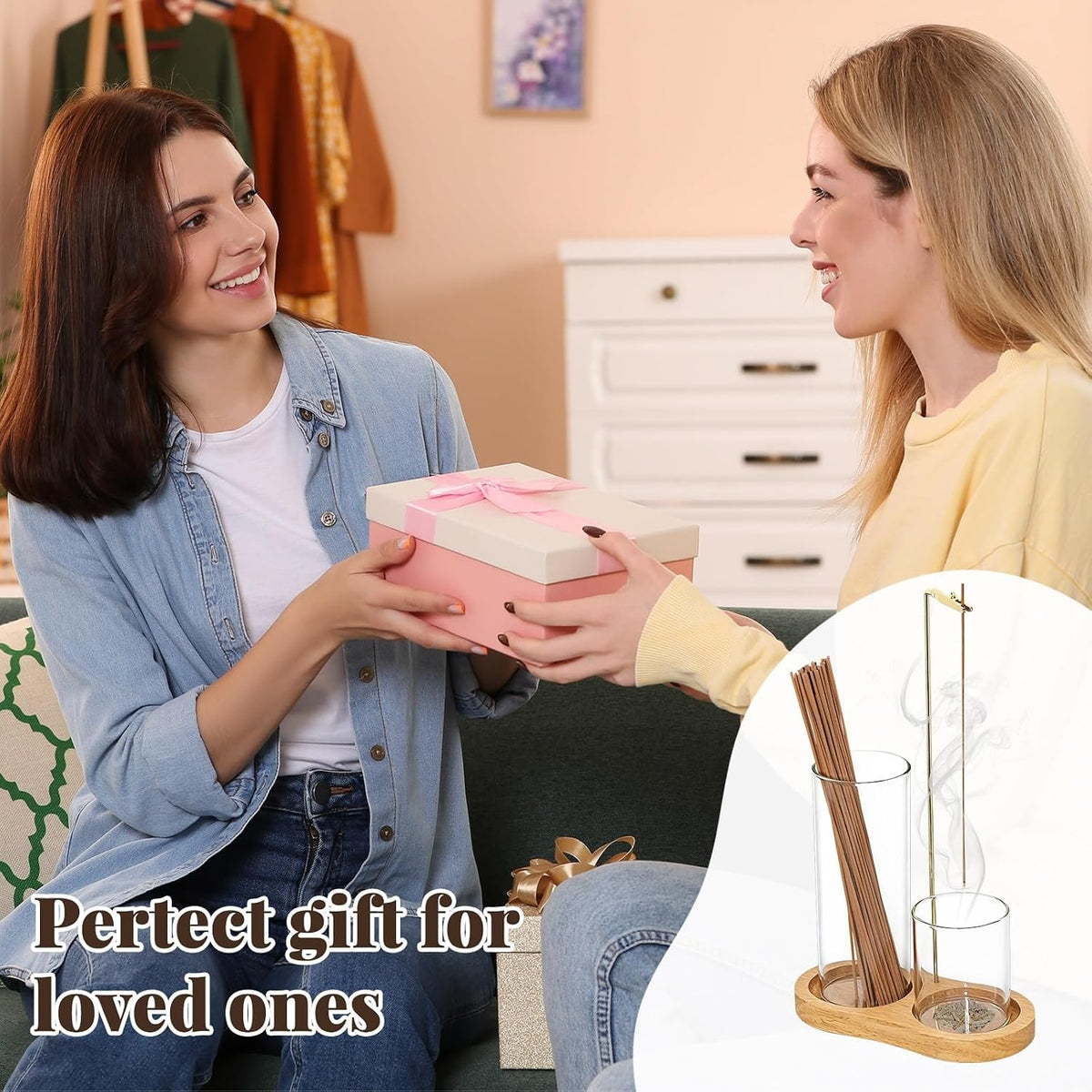 2-in-1 Glass Incense Holder with Ash Collector and Incense Stick Storage Upside Down Hanging Incense Holder, Anti-Splashing Design, Perfect for Meditation, Yoga, Spa, and Home Decoration