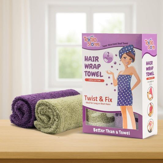 Textila 100% Cotton Hair Wrap Towels for Women (Pack of 2, Raspberry & Green) – Soft & Absorbent Turban Towels for Long, Curly, Frizz-Prone Hair