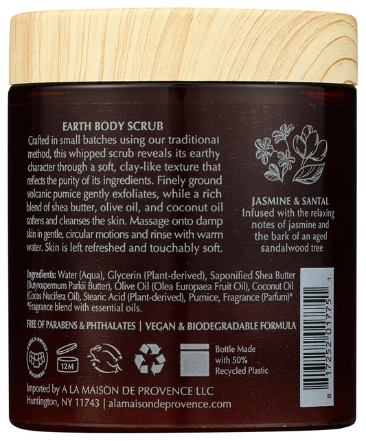 A LA MAISON Earth Body Scrub Amber Collection Natural Pumice Scrub with Shea Butter & Olive Oil – Gently Exfoliates & Softens Skin – French Formula – Plant-Based – 7 oz (Jasmine & Santal)